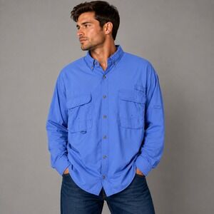 Redington Mens XL Blue Long Sleeve Vented Fishing Shirt Button Down Utility